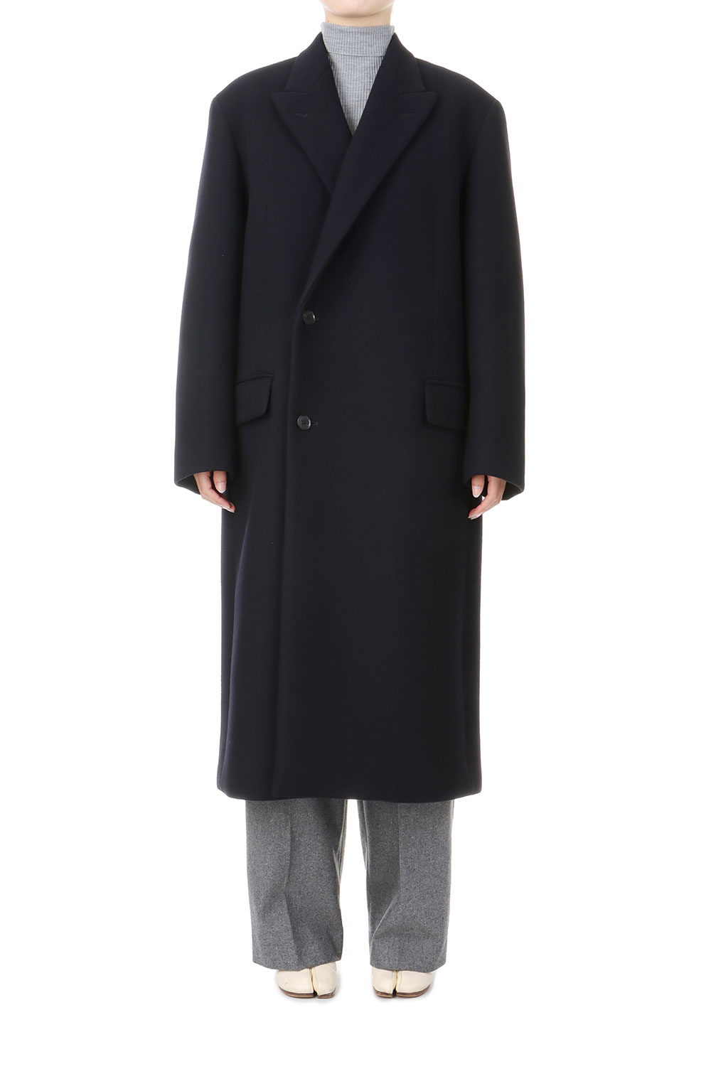 SPONGE WOOL MELTON CHESTERFIELD COAT -Dark Navy (#A24AC03SB