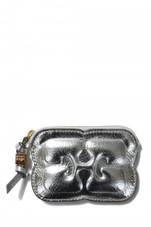 Ganni Bou Compact Zipped Wallet Metallic -Silver (#A6151