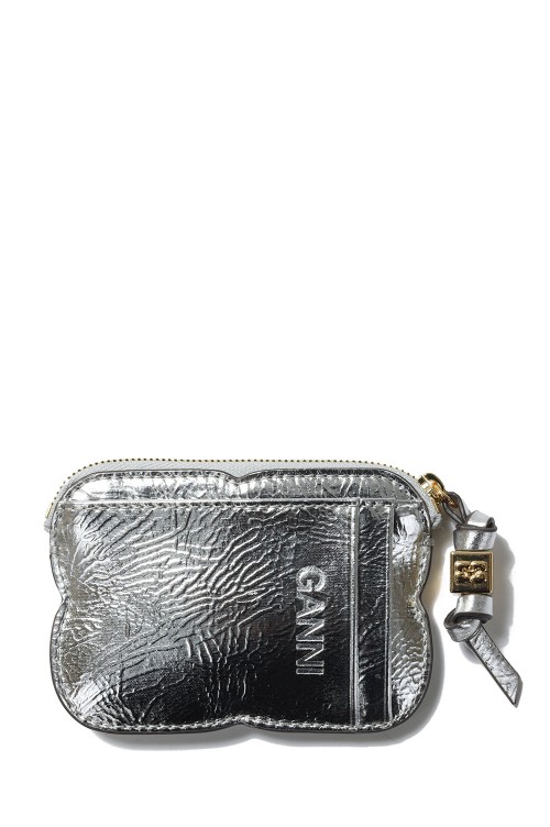 Ganni Bou Compact Zipped Wallet Metallic -Silver (#A6151