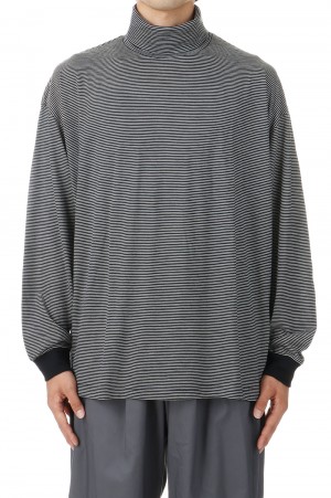 Wool Border L/S Turtle Neck Tee - BLACK / GRAY (GU243-70114B