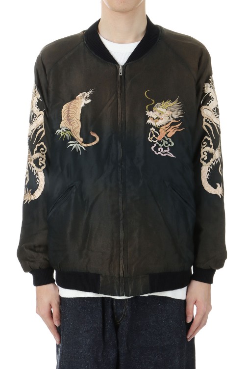 ACETATE SOUVENIR JACKET JAPAN MAP VINTAGE WASHED - BLACK (GL15553 