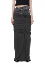 Layered Maxi Shirring Skirt -CHARCOAL GRAY (31241515206)