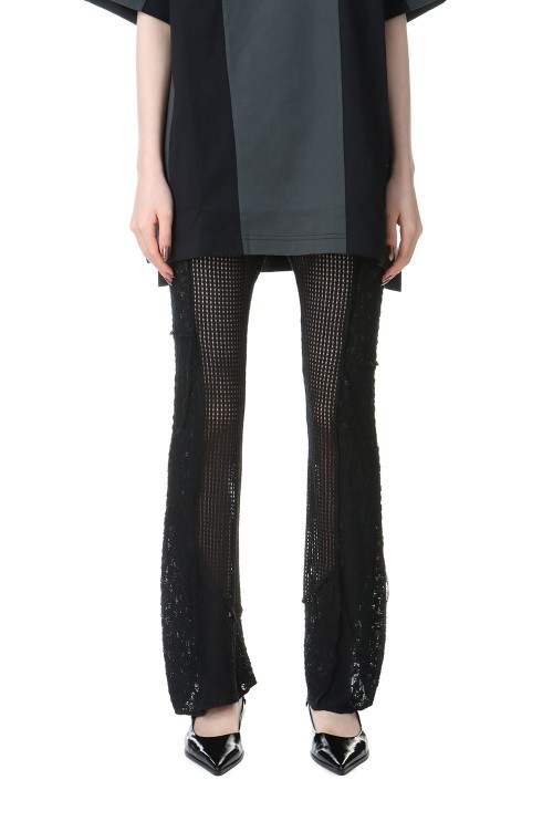 Mesh Combination Outseam Flare Pants -BLACK (21241465207  