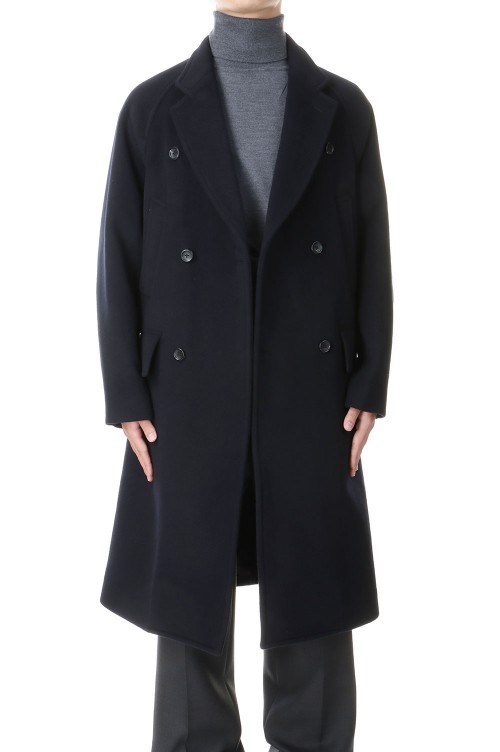 ジャケット・アウター Beaver Wool Double Breasted Overcoat Wool Beaver Double-Breasted Coat -#01BlackNavy