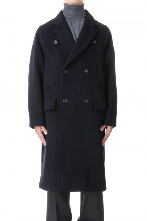 Wool Beaver Double-Breasted Coat -#01BlackNavy- (#BHS24F004Wm)