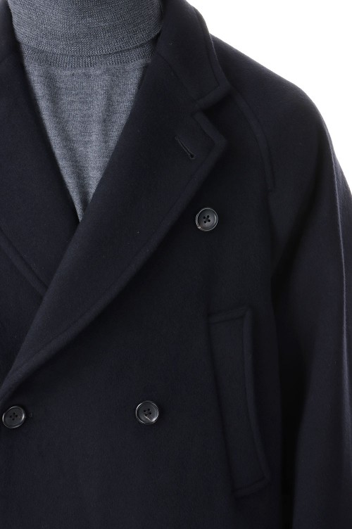 ジャケット・アウター Beaver Wool Double Breasted Overcoat Wool Beaver Double-Breasted Coat -#01BlackNavy