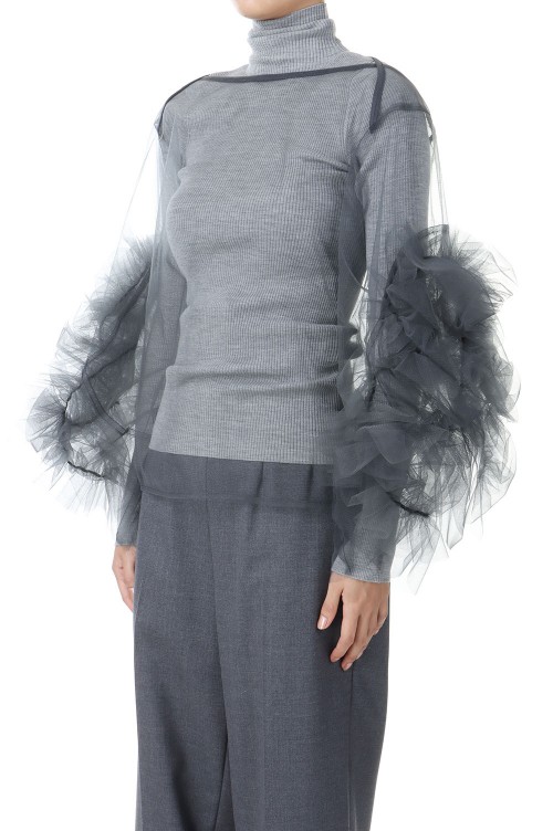 Tulle Sleeve Tops-GRAY(CB-24219) | セレクトショップ｜DeepInsideinc