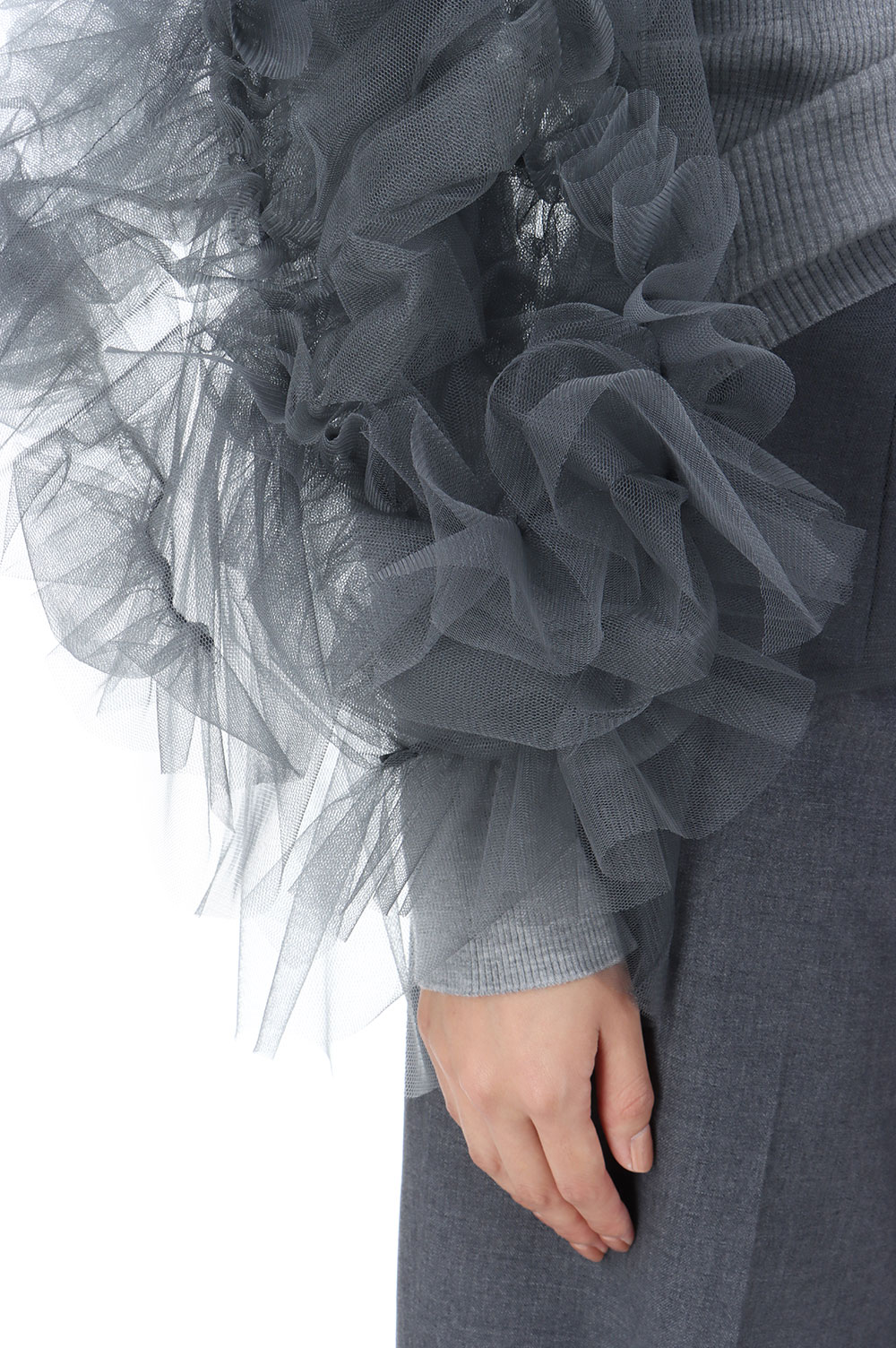 新品未使用品CHIKA KISADA TULLE TOP GREY Tulle Sleeve Tops-GRAY(CB