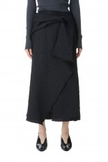 FLORAL EMBOSSED DRAPED SKIRT-BLACK(FTC244-0506)