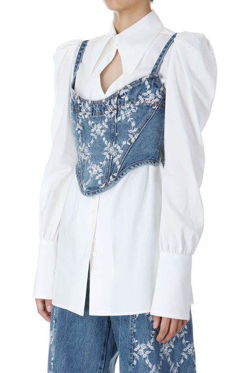 fetico FLOWER EMBROIDERED DENIM BUSTIER