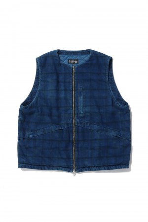 OVER DYED FLANNEL PADDED VEST / BLUE (242LM-VT01)