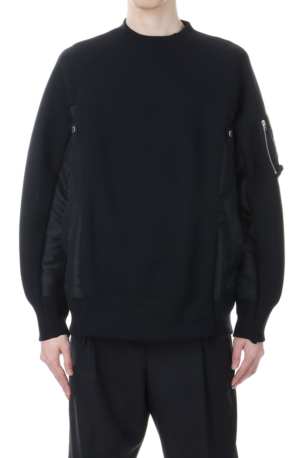 Sponge Sweat x Nylon Twill Pullover - BLACK x BLACK 002 (SCM Sponge Sweat x Nylon Twill Pullover - BLACK x BLACK 002 (SCM