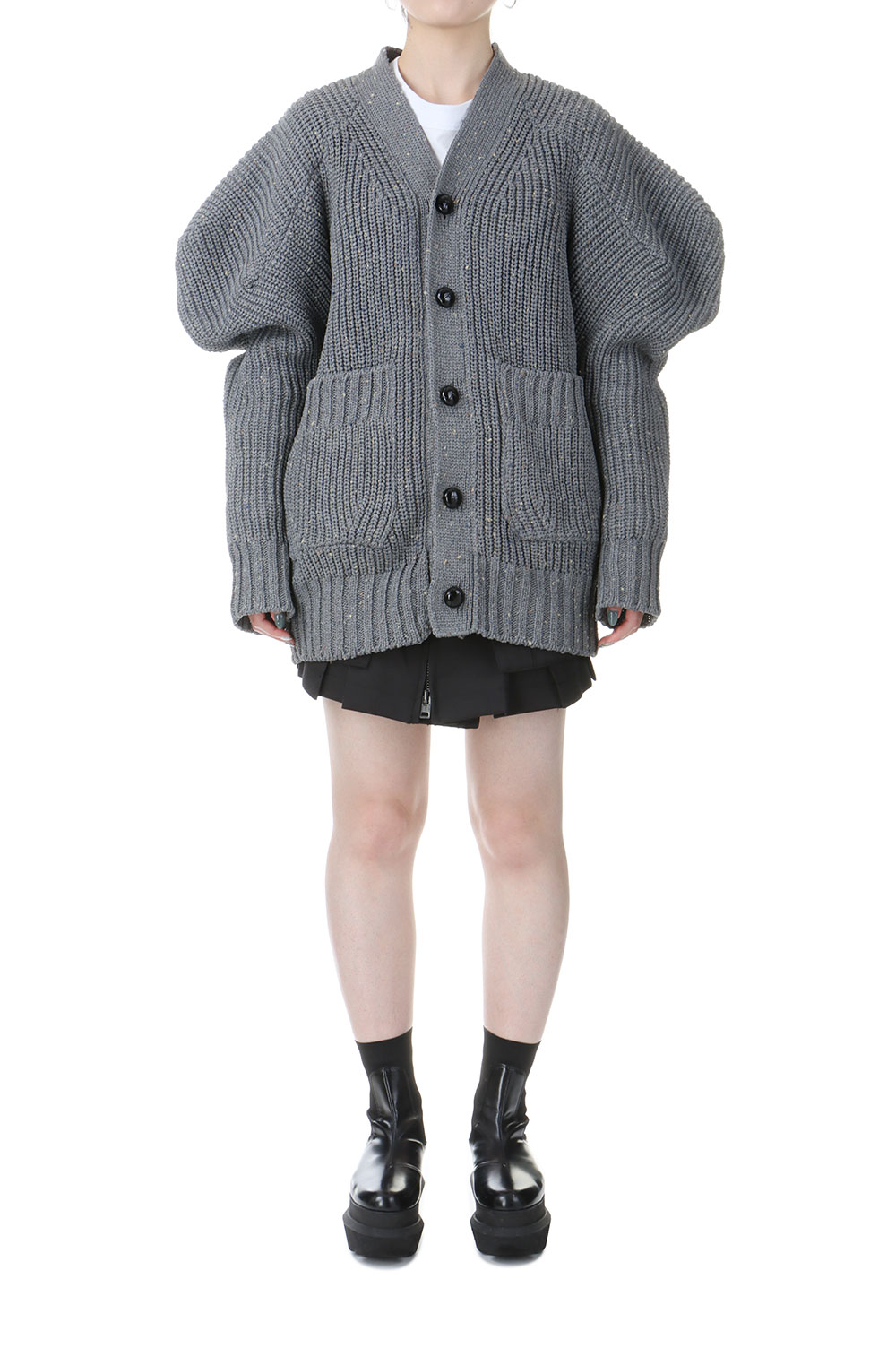 Nep Yarn Knit Cardigan - GRAY 301 (25-07656) | セレクト