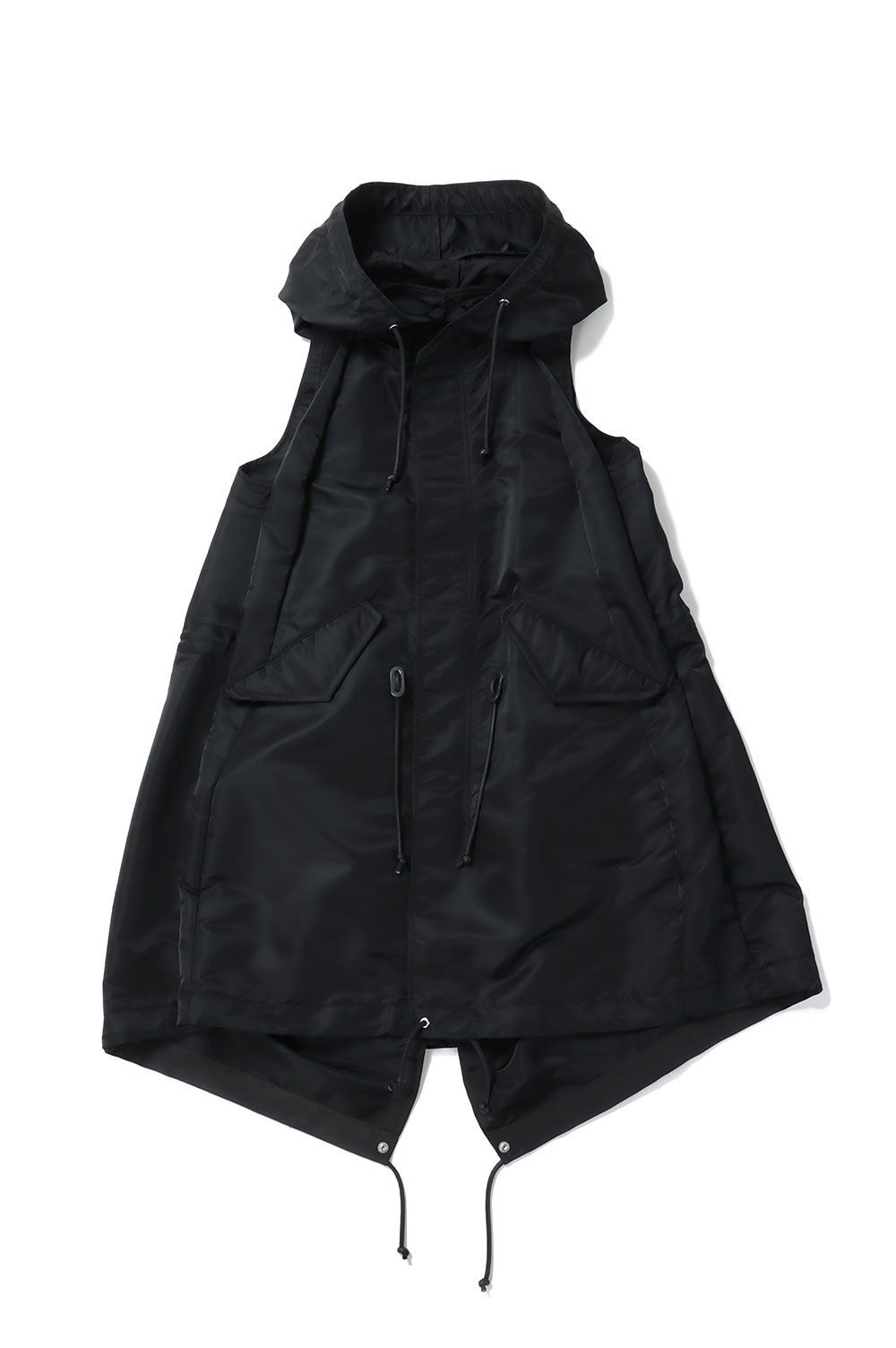 ダウンベスト sacai SS25 NYLON TWILL HOODIE VEST (25 07677 001) Nylon Twill Hoodie Vest - BLACK 001 (25-07677) | セレクト