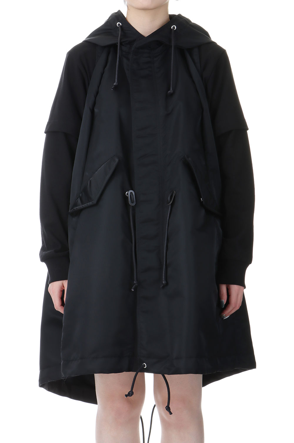 ダウンベスト sacai SS25 NYLON TWILL HOODIE VEST (25 07677 001) Nylon Twill Hoodie Vest - BLACK 001 (25-07677) | セレクト