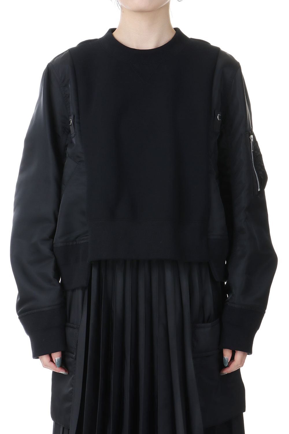 Sponge Sweat x Nylon Twill Pullover - BLACK 001 (25-07686 Sponge Sweat x Nylon Twill Pullover - BLACK 001 (25-07686