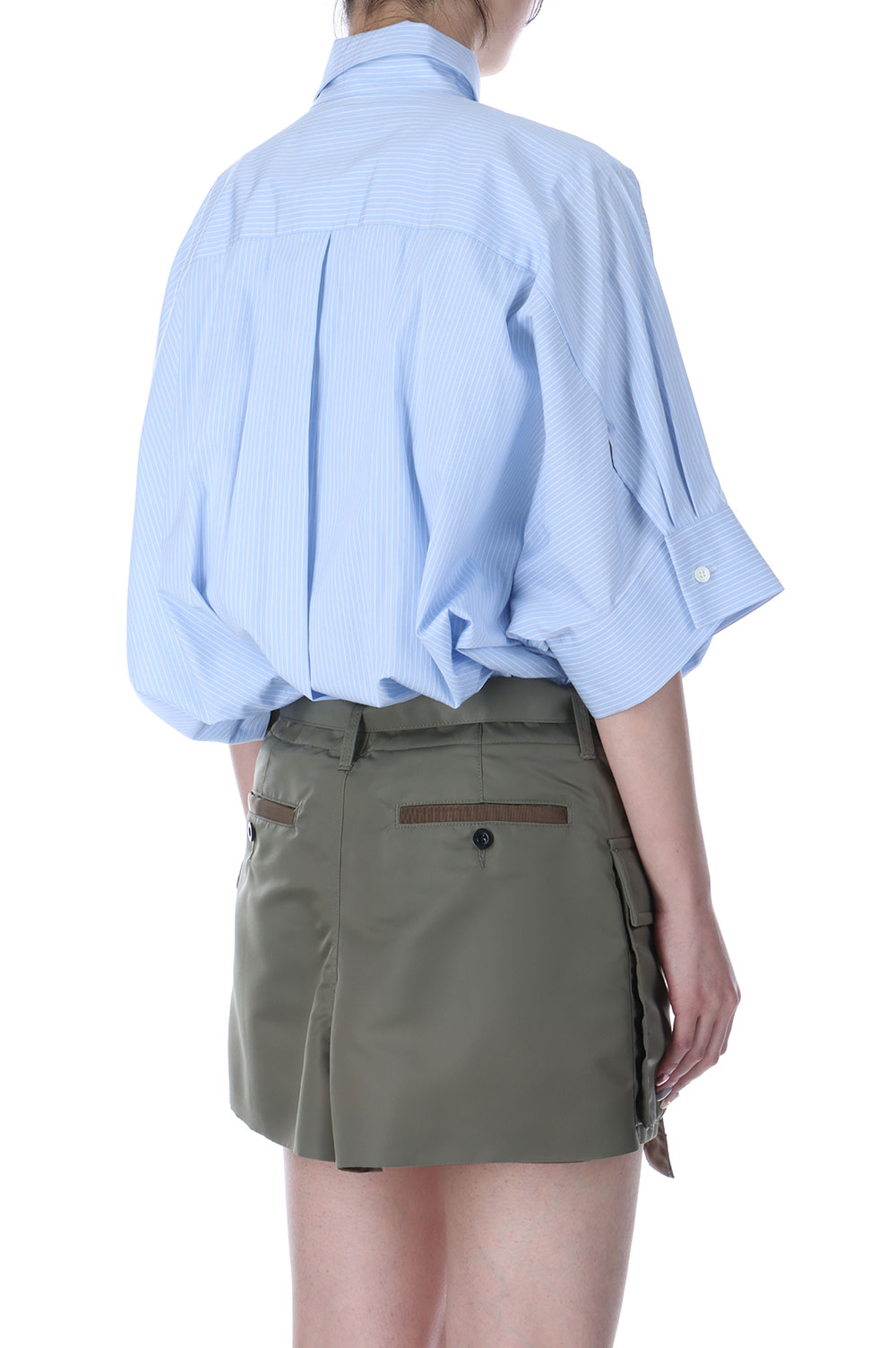 Cotton Poplin x Nylon Twill Dress - L/BLUE STRIPE x TAUPE 467 (25