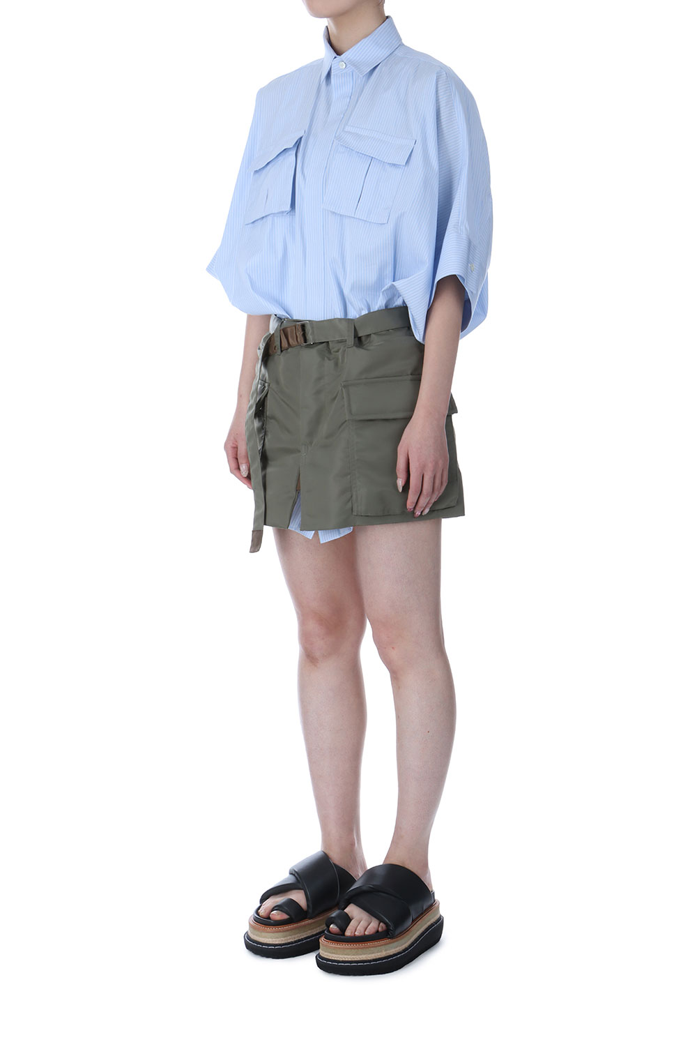 Cotton Poplin x Nylon Twill Dress - L/BLUE STRIPE x TAUPE 467 (25