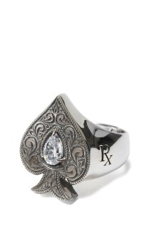 Engraved Spade Ring / Silver950 x CZ (RX-725-1)