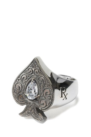 Engraved Spade Ring / Silver950 x CZ (RX-725-1)