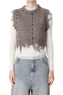 Distressed Effect Fringe Knit Vest - BEIGE (21242365204)