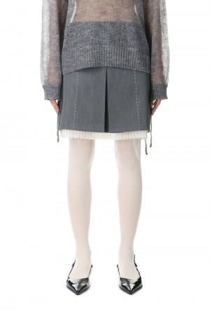 Low Waist Stitch Mini Skirt - GRAY (21242515302)