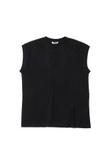 COTTON SLUB RAYON PLAITING HALF ZIP TEE - BLACK (A25ST03VP