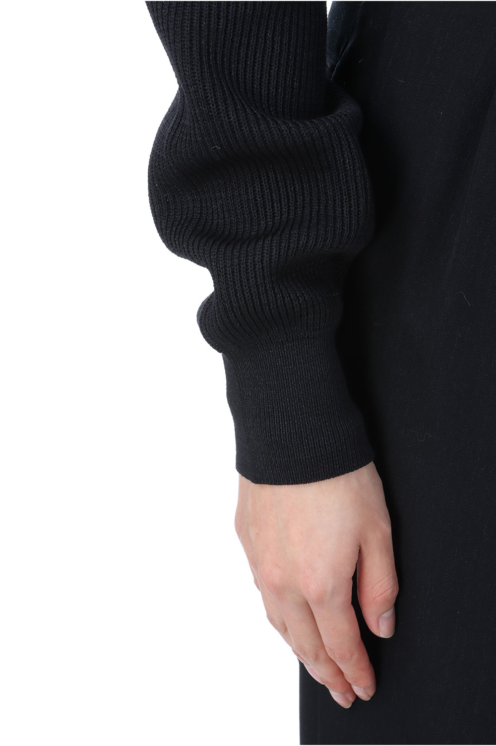 FLAT YARN RIB KNIT CREW NECK ZIP CARDIGAN - BLACK (A25SC04SY