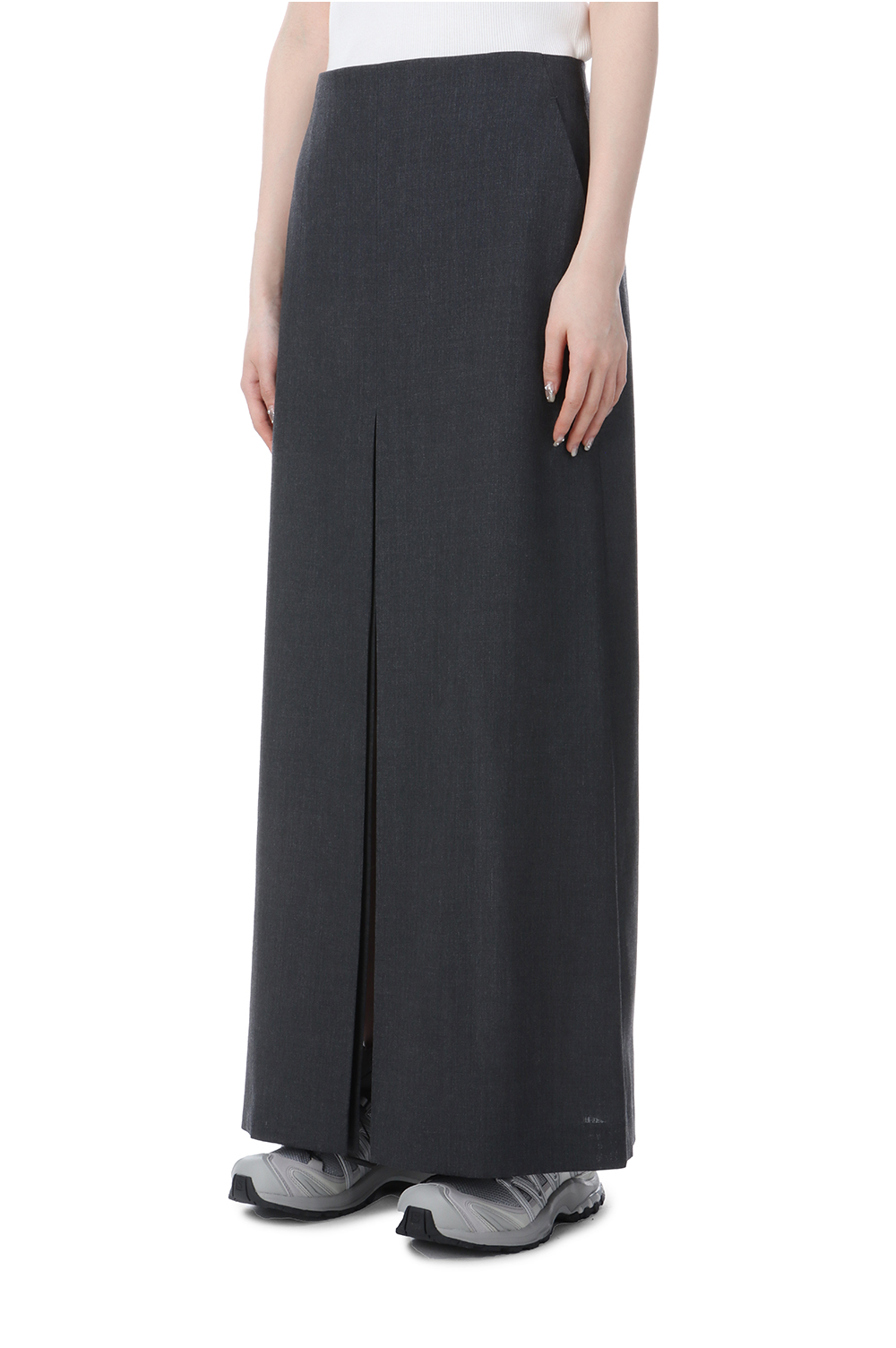 WOOL KID MOHAIR HOP SACK SLIT SKIRT - TOP CHARCOAL WOOL KID MOHAIR HOP SACK SLIT SKIRT - TOP CHARCOAL
