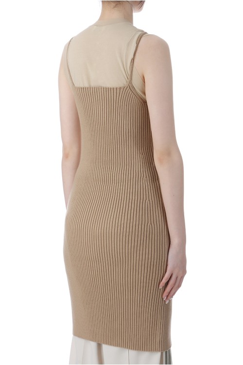 COTTON SILK RIB KNIT MINI DRESS - LIGHT CAMEL (A25SD05RI