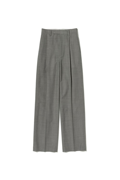 TROPICAL WOOL KID MOHAIR ONE-TUCK SLACKS - GRAY CHECK