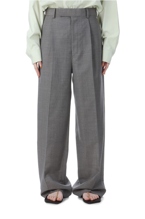 TROPICAL WOOL KID MOHAIR ONE-TUCK SLACKS - GRAY CHECK