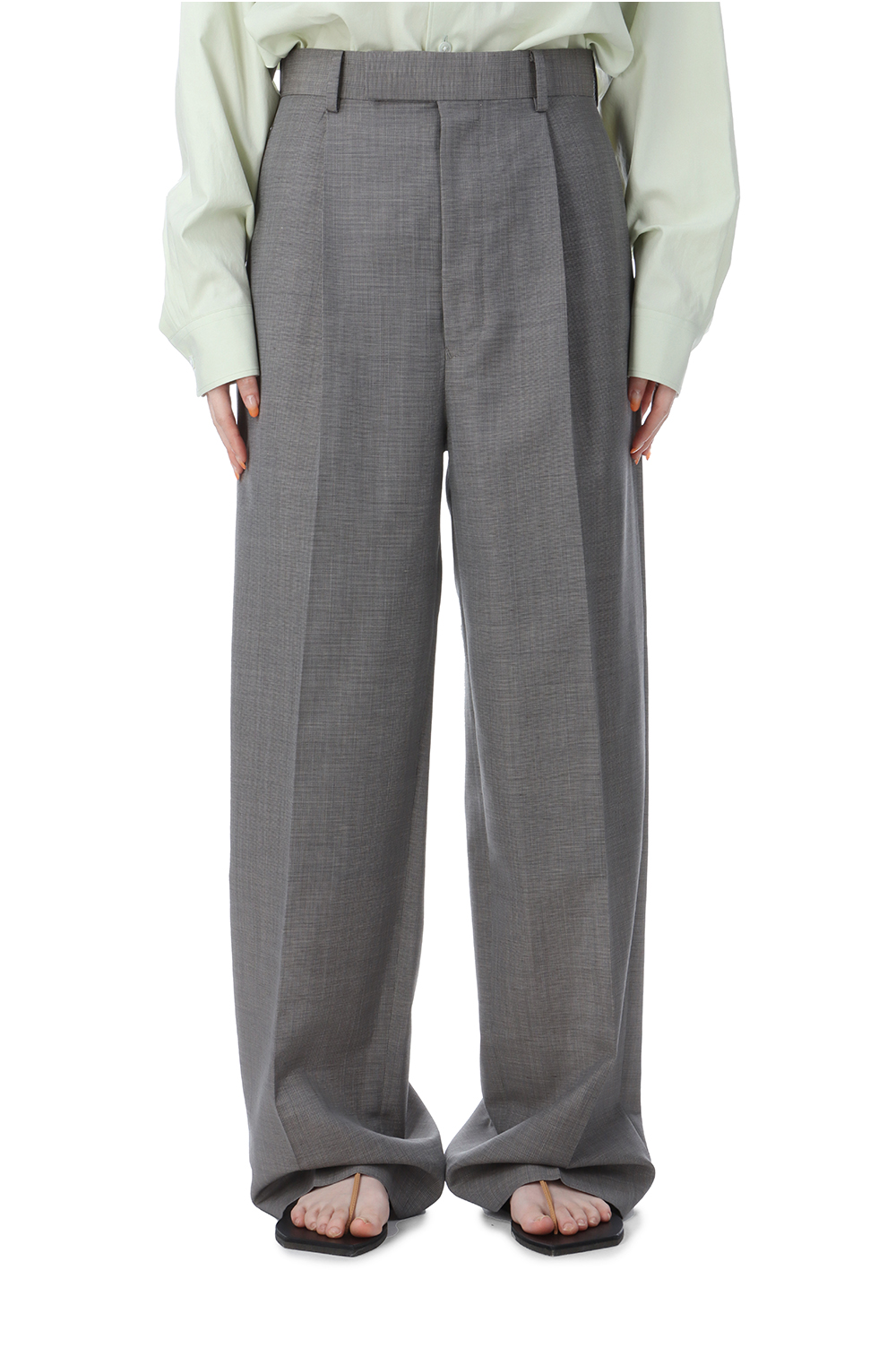TROPICAL WOOL KID MOHAIR ONE-TUCK SLACKS - GRAY CHECK