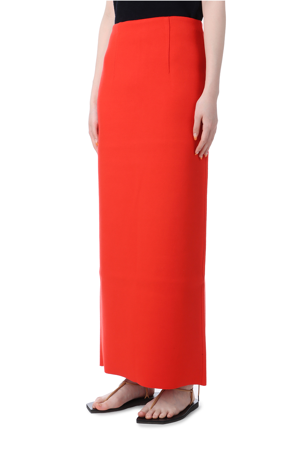 COTTON SILK STRETCH DOUBLE FACE KNIT SKIRT - RED (A25SS02WF