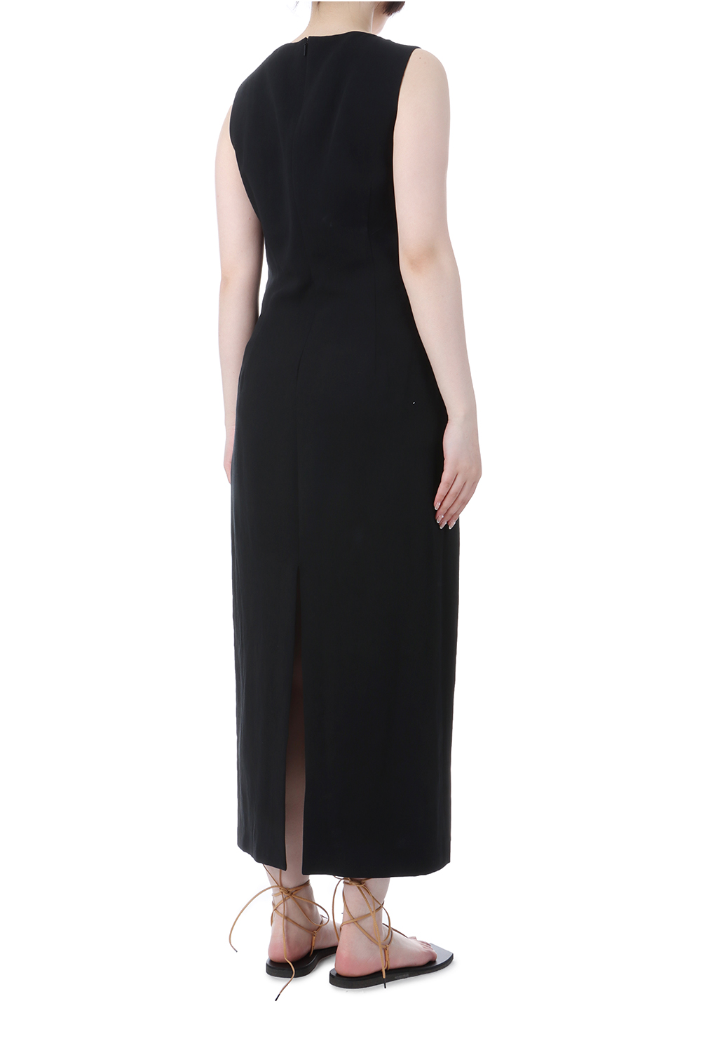 HARD TWIST COTTON LINEN GABARDINE DRESS - BLACK (A25SD01LG
