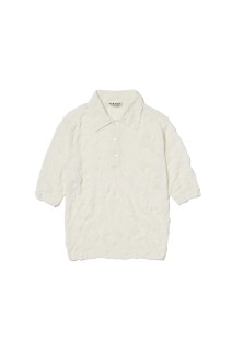 WRINKLED WOOL POLYESTER HIGH GAUGE KNIT POLO - IVORY WHITE (A25SP03MS)