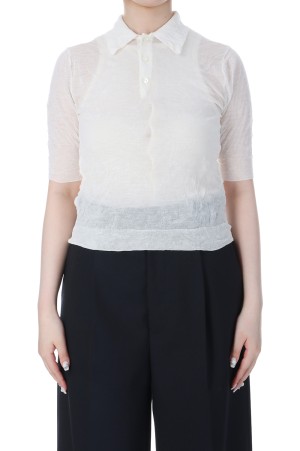 WRINKLED WOOL POLYESTER HIGH GAUGE KNIT POLO - IVORY WHITE (A25SP03MS)