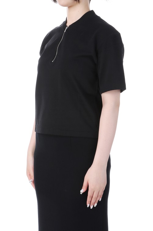COTTON SLUB RAYON PLAITING HALF ZIP TEE - BLACK (A25ST03VP