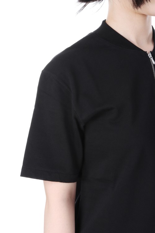 COTTON SLUB RAYON PLAITING HALF ZIP TEE - BLACK (A25ST03VP