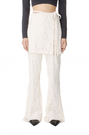 Mole Lace Wrap Slim Flare Pants - WHITE (31242465604)
