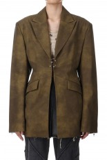 Pierced Eco Leather Jacket - KHAKI (31242115402)