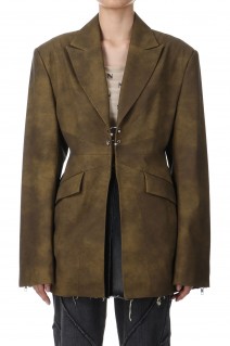 Pierced Eco Leather Jacket - KHAKI (31242115402)