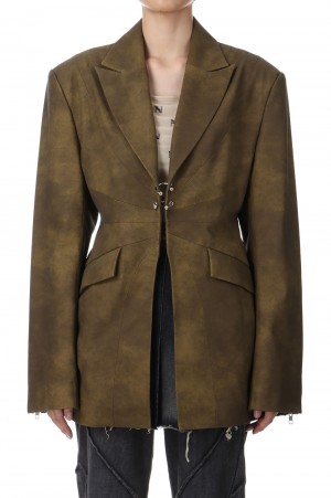 Pierced Eco Leather Jacket - KHAKI (31242115402)