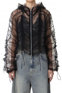 Shirring Gathered Hoodie - BLACK (31242315402)