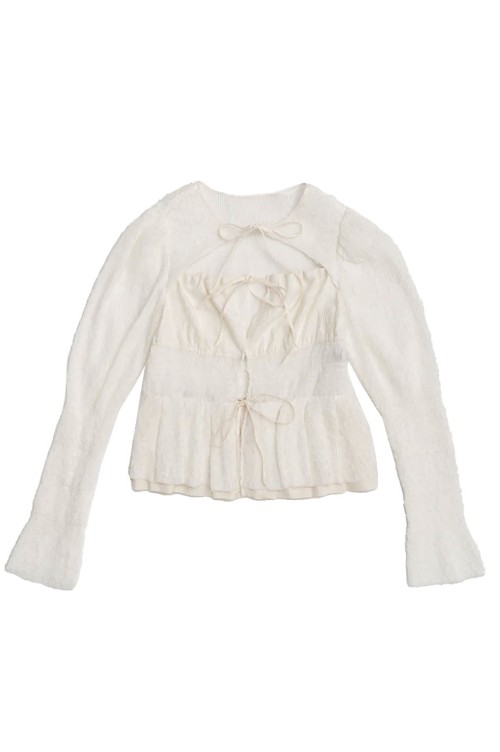 入園入学祝い Bow Peplum Top セレクトショップ | (31242316102) IVORY - トップス