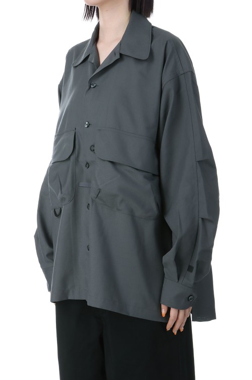 W's TECH SPORTS OPEN COLLAR SHIRT L/S - CHARCOAL (BE-82025L