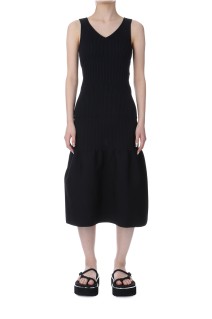 FLUTED V-NECK SLEEVELESS MERMAID DRESS - BLACK 2 (CF009KH071)