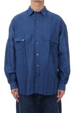 ROLL UP LINEN COTTON SHIRT (CANCLINI) / NAVY (PC-016-2765)