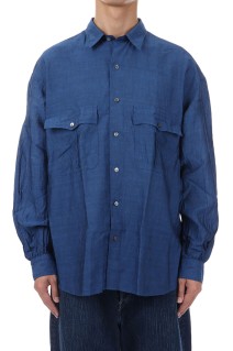 ROLL UP LINEN COTTON SHIRT (CANCLINI) / NAVY (PC-016-2765)