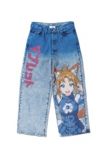 ANIME HAND-PAINTING DENIM PANTS - BLUE (25SS06PT296)